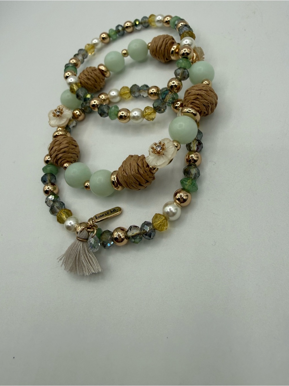 Lonna & Lilly Multi-Strand Beaded Bracelet Set Gold Tone Mint Green Pearl Tassel - Picture 7 of 17